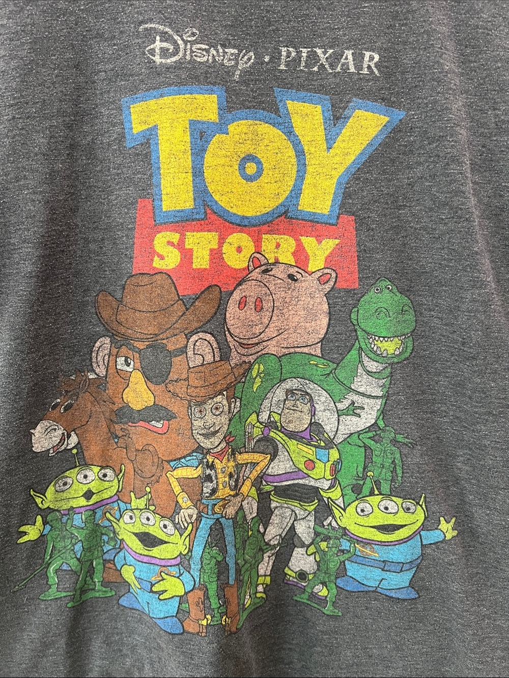 Disney Toy Story Short Sleeve Graphic T- Charcoal with Yellow, Red, Green, Blue